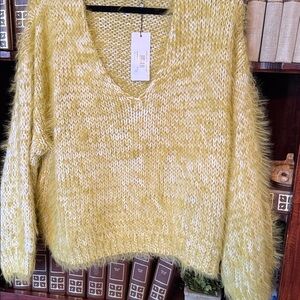Molly Bracken Yellow Fuzzy Knit Cardigan
